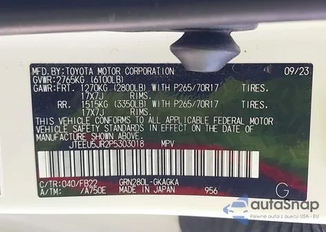 2023 Toyota 4Runner Sr5 from USA, damaged, VIN JTEEU5JR2P5303018